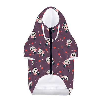 Cute Panda Cupid Valentine Pattern Print Dog Zip Up Hoodie