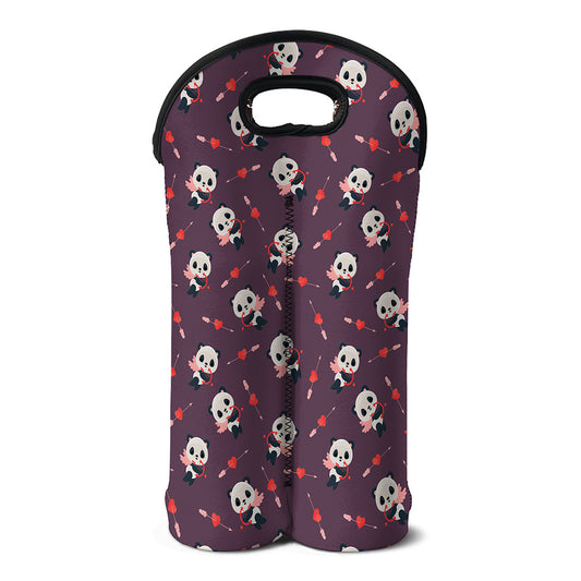 Cute Panda Cupid Valentine Pattern Print Double Neoprene Wine Tote