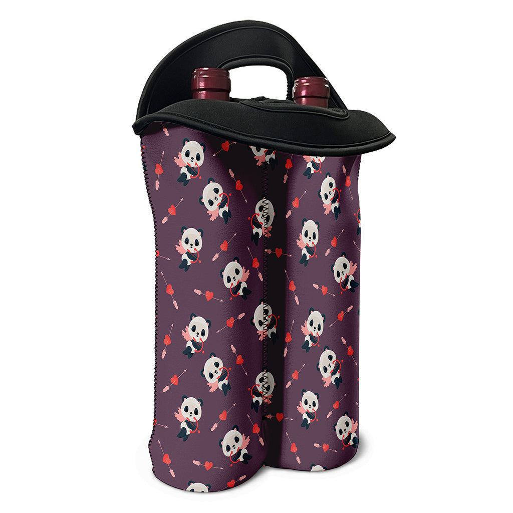 Cute Panda Cupid Valentine Pattern Print Double Neoprene Wine Tote