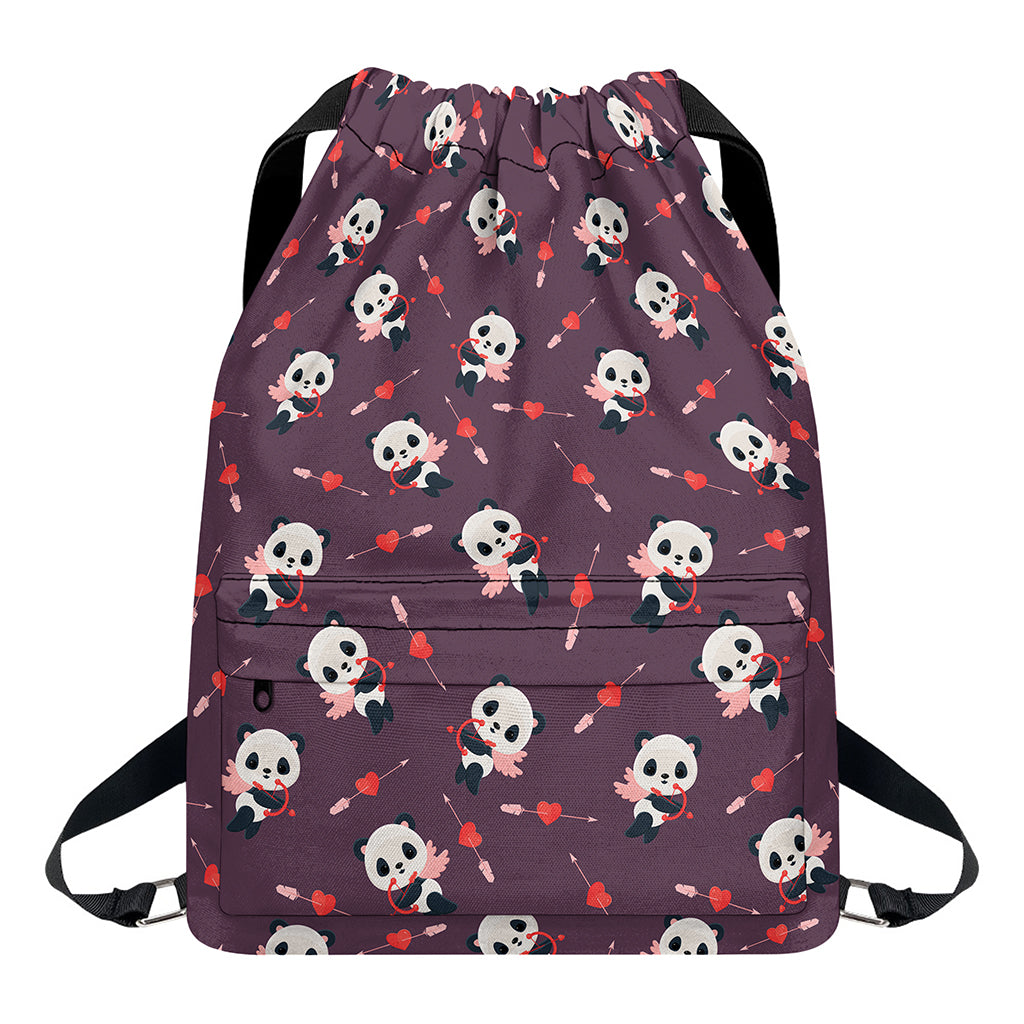 Cute Panda Cupid Valentine Pattern Print Drawstring Backpack
