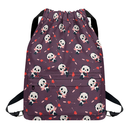 Cute Panda Cupid Valentine Pattern Print Drawstring Backpack