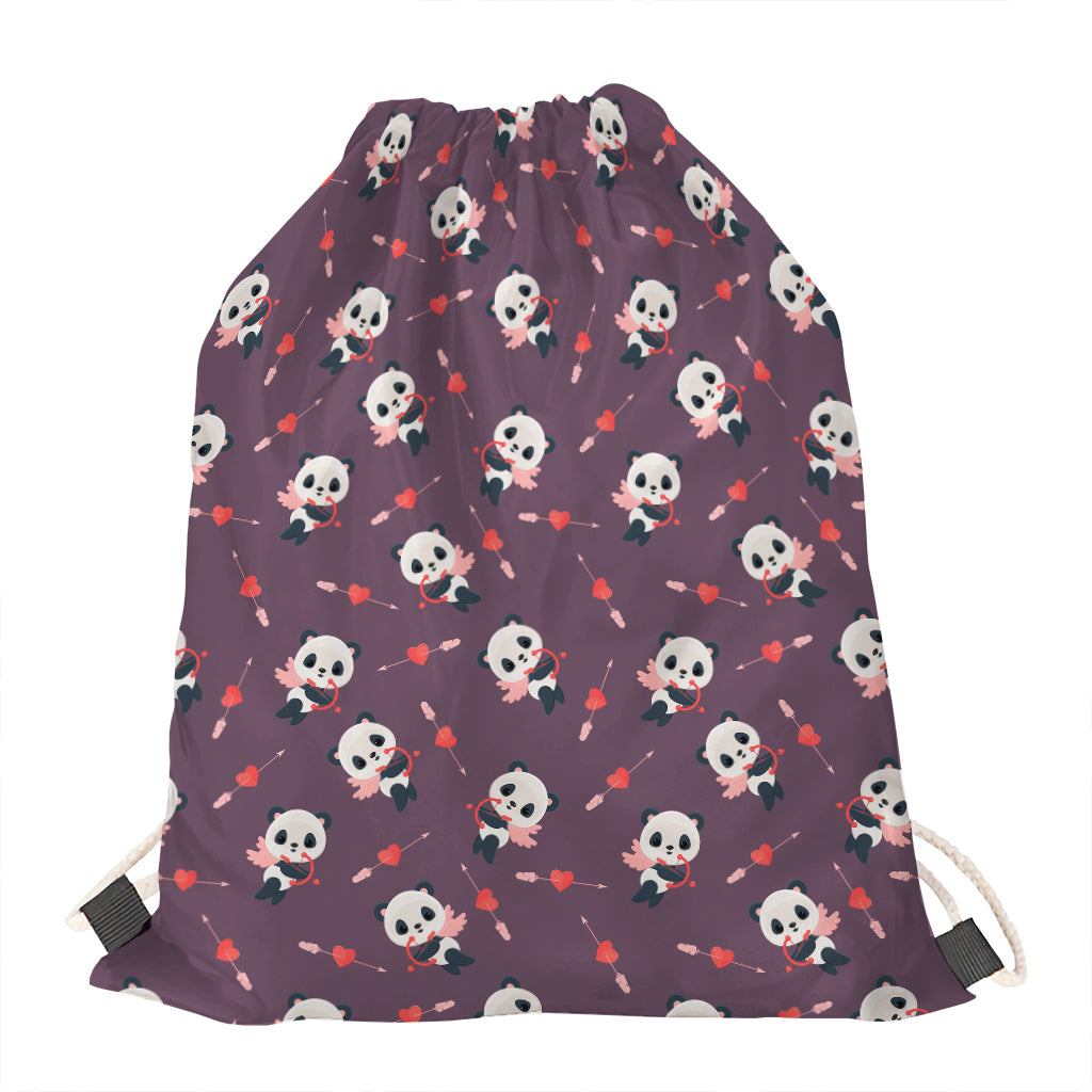 Cute Panda Cupid Valentine Pattern Print Drawstring Bag