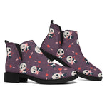 Cute Panda Cupid Valentine Pattern Print Flat Ankle Boots