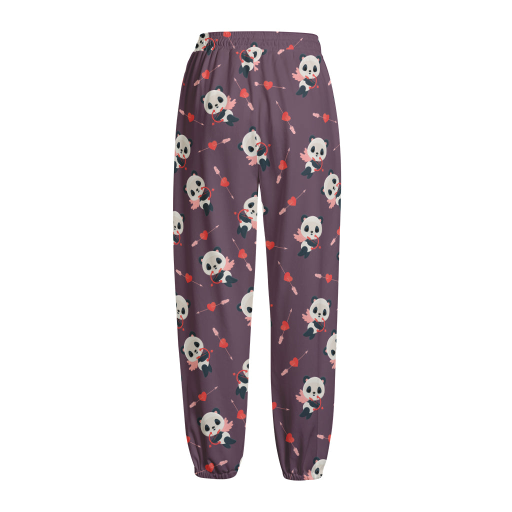 Cute Panda Cupid Valentine Pattern Print Fleece Lined Knit Pants