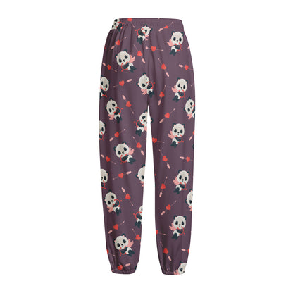 Cute Panda Cupid Valentine Pattern Print Fleece Lined Knit Pants