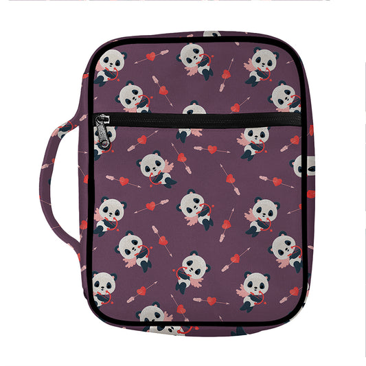 Cute Panda Cupid Valentine Pattern Print Front Pocket Bible Bag