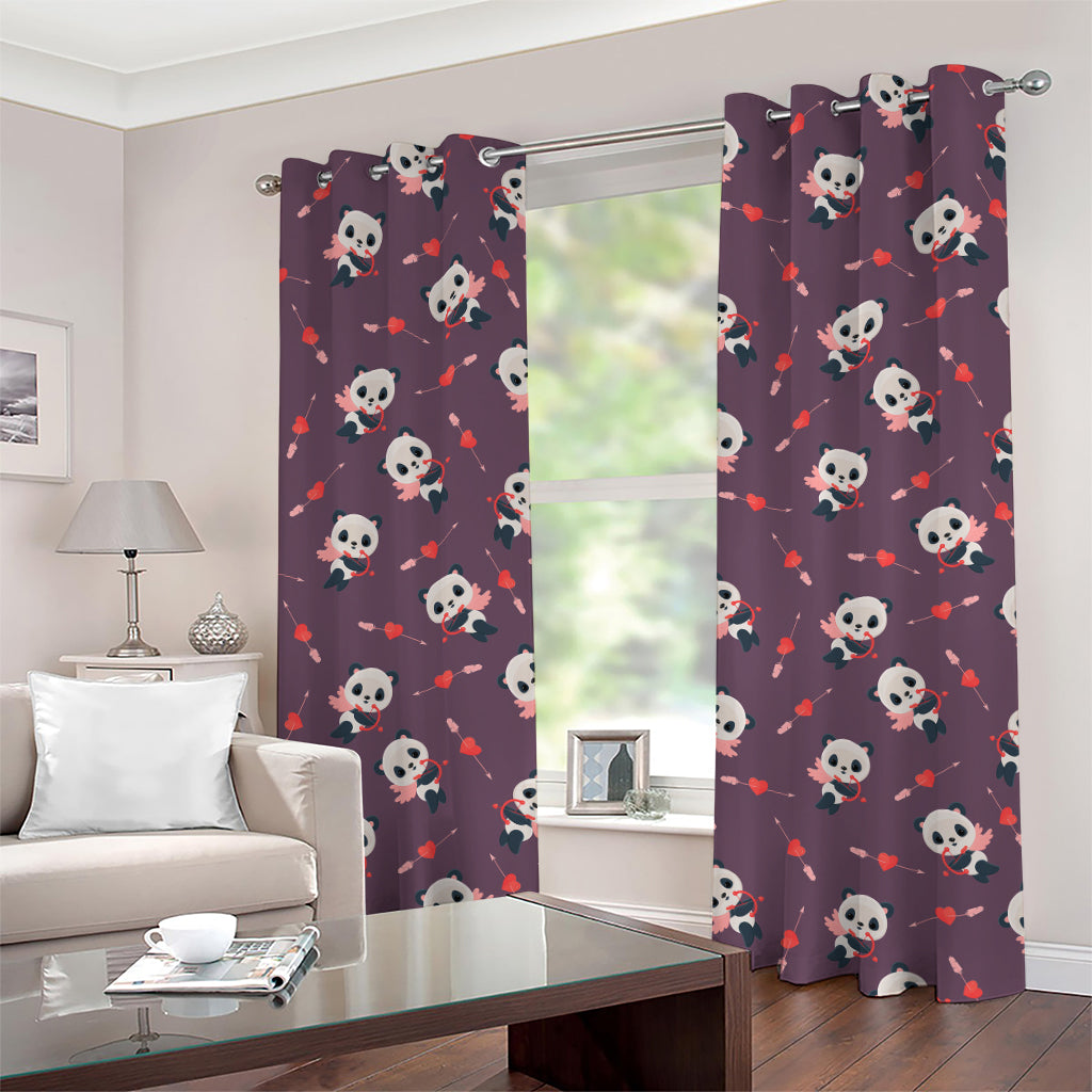 Cute Panda Cupid Valentine Pattern Print Grommet Curtains