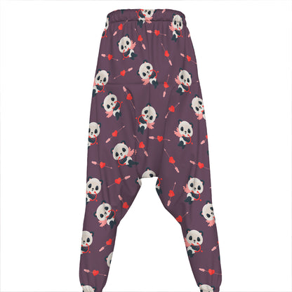 Cute Panda Cupid Valentine Pattern Print Hammer Pants