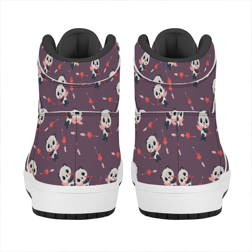 Cute Panda Cupid Valentine Pattern Print High Top Leather Sneakers