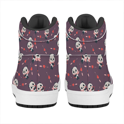 Cute Panda Cupid Valentine Pattern Print High Top Leather Sneakers
