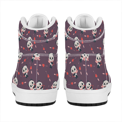 Cute Panda Cupid Valentine Pattern Print High Top Leather Sneakers