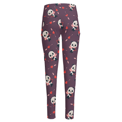 Cute Panda Cupid Valentine Pattern Print High-Waisted Pocket Leggings