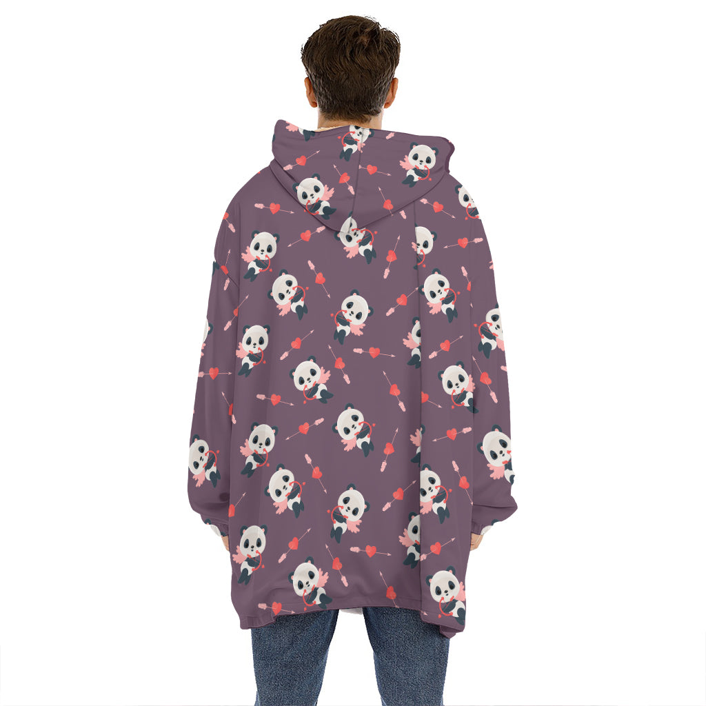Cute Panda Cupid Valentine Pattern Print Hoodie Blanket