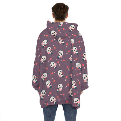 Cute Panda Cupid Valentine Pattern Print Hoodie Blanket