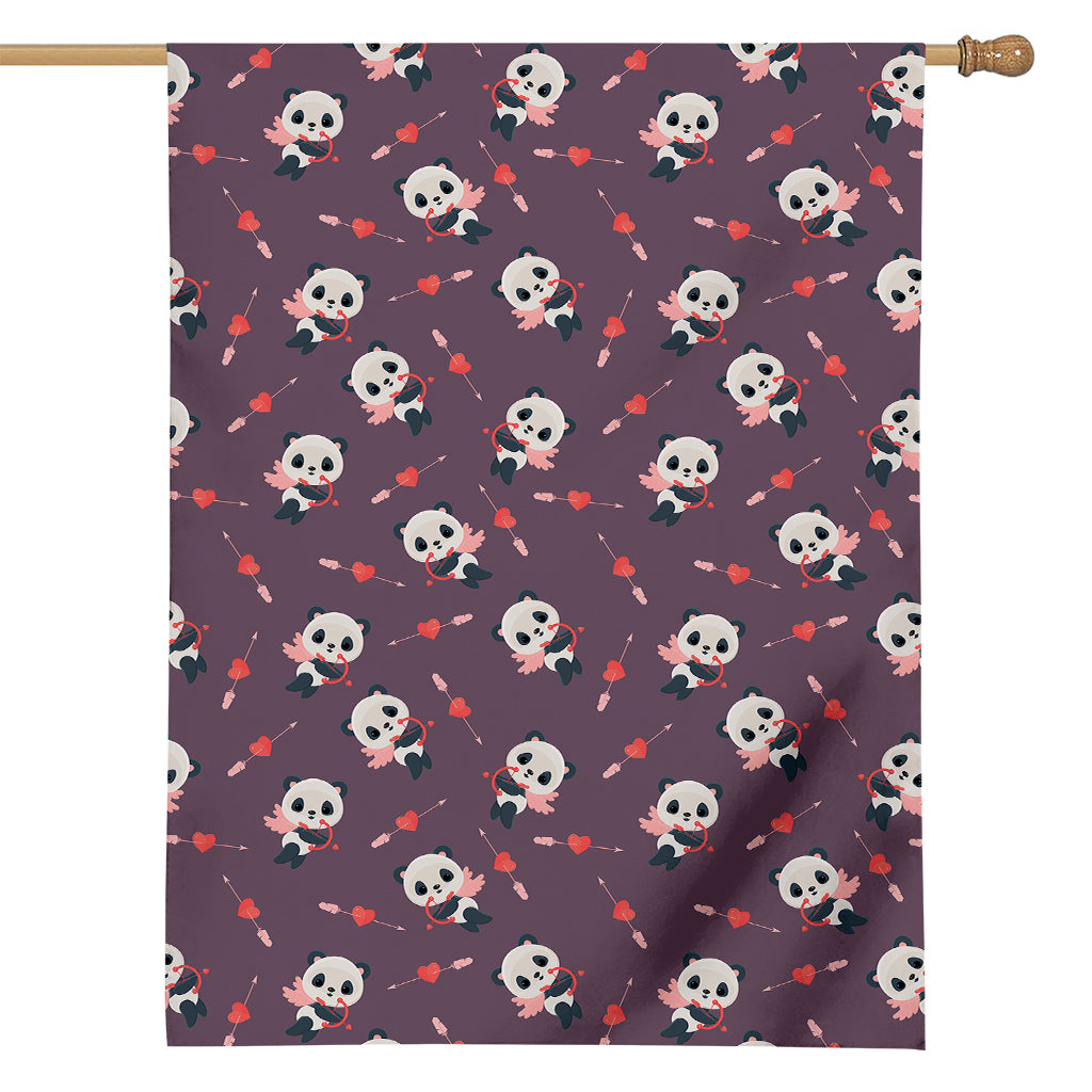 Cute Panda Cupid Valentine Pattern Print House Flag