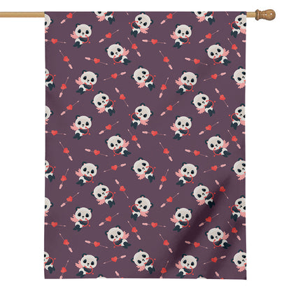 Cute Panda Cupid Valentine Pattern Print House Flag