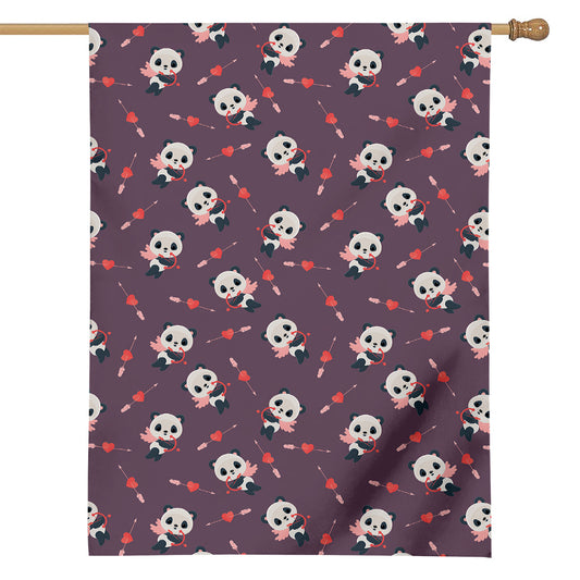 Cute Panda Cupid Valentine Pattern Print House Flag