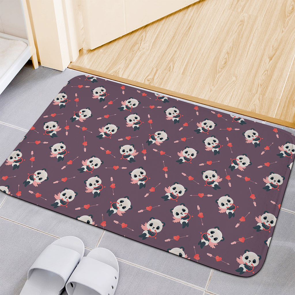 Cute Panda Cupid Valentine Pattern Print Indoor Door Mat