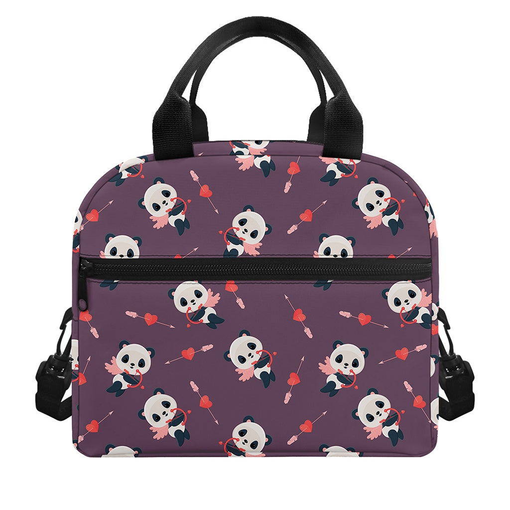 Cute Panda Cupid Valentine Pattern Print Insulated Lunch Bag