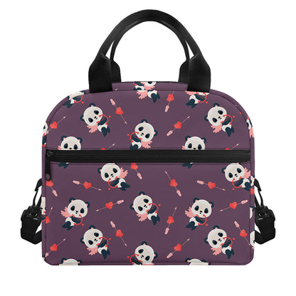 Cute Panda Cupid Valentine Pattern Print Insulated Lunch Bag