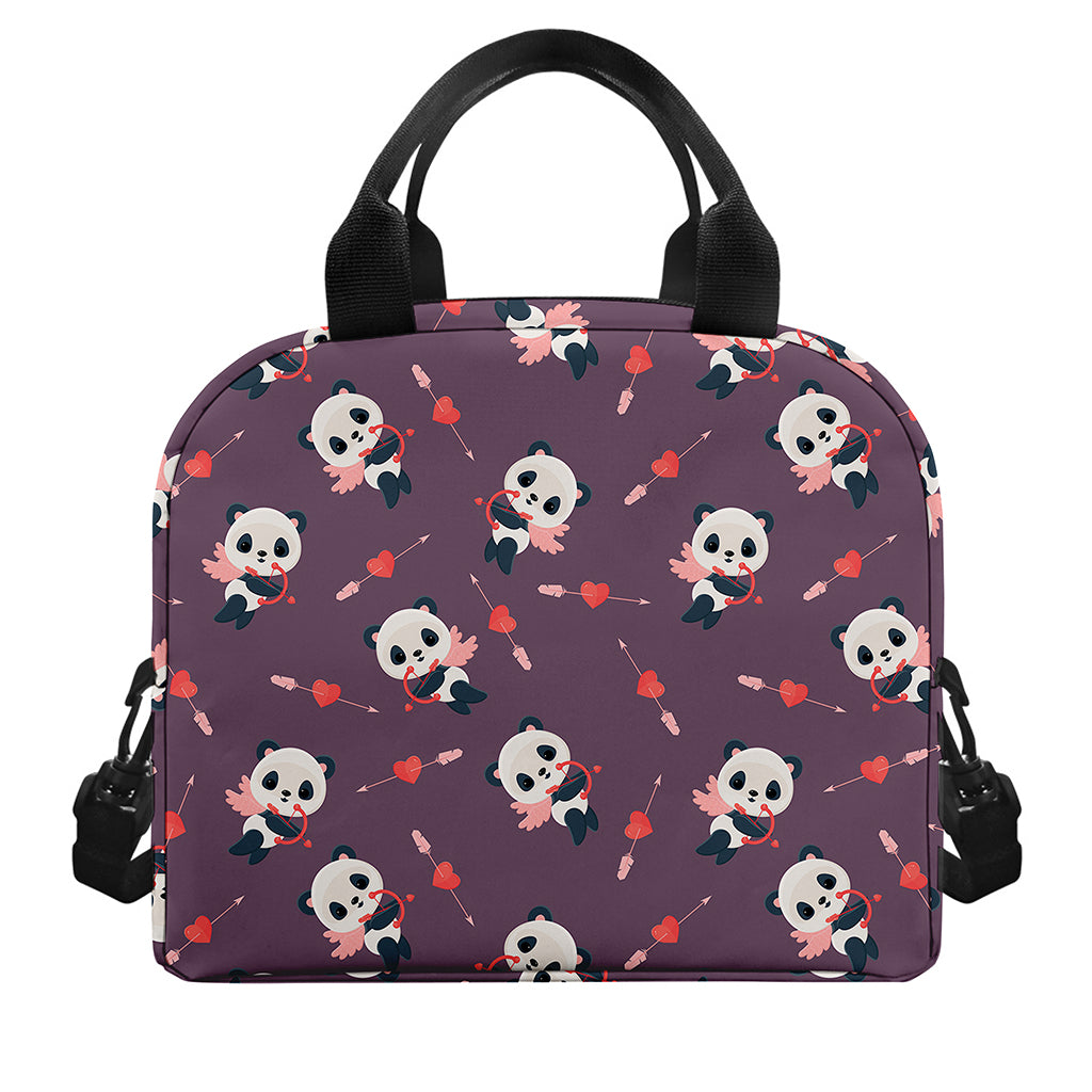 Cute Panda Cupid Valentine Pattern Print Insulated Lunch Bag