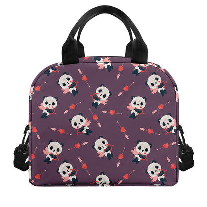 Cute Panda Cupid Valentine Pattern Print Insulated Lunch Bag