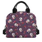 Cute Panda Cupid Valentine Pattern Print Insulated Lunch Bag