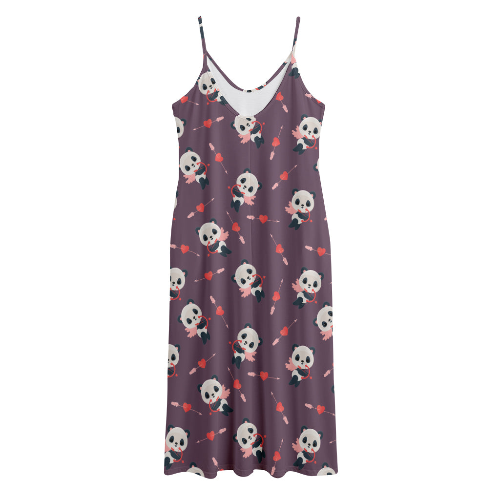 Cute Panda Cupid Valentine Pattern Print Jersey Midi Cami Dress