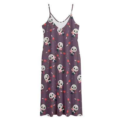 Cute Panda Cupid Valentine Pattern Print Jersey Midi Cami Dress
