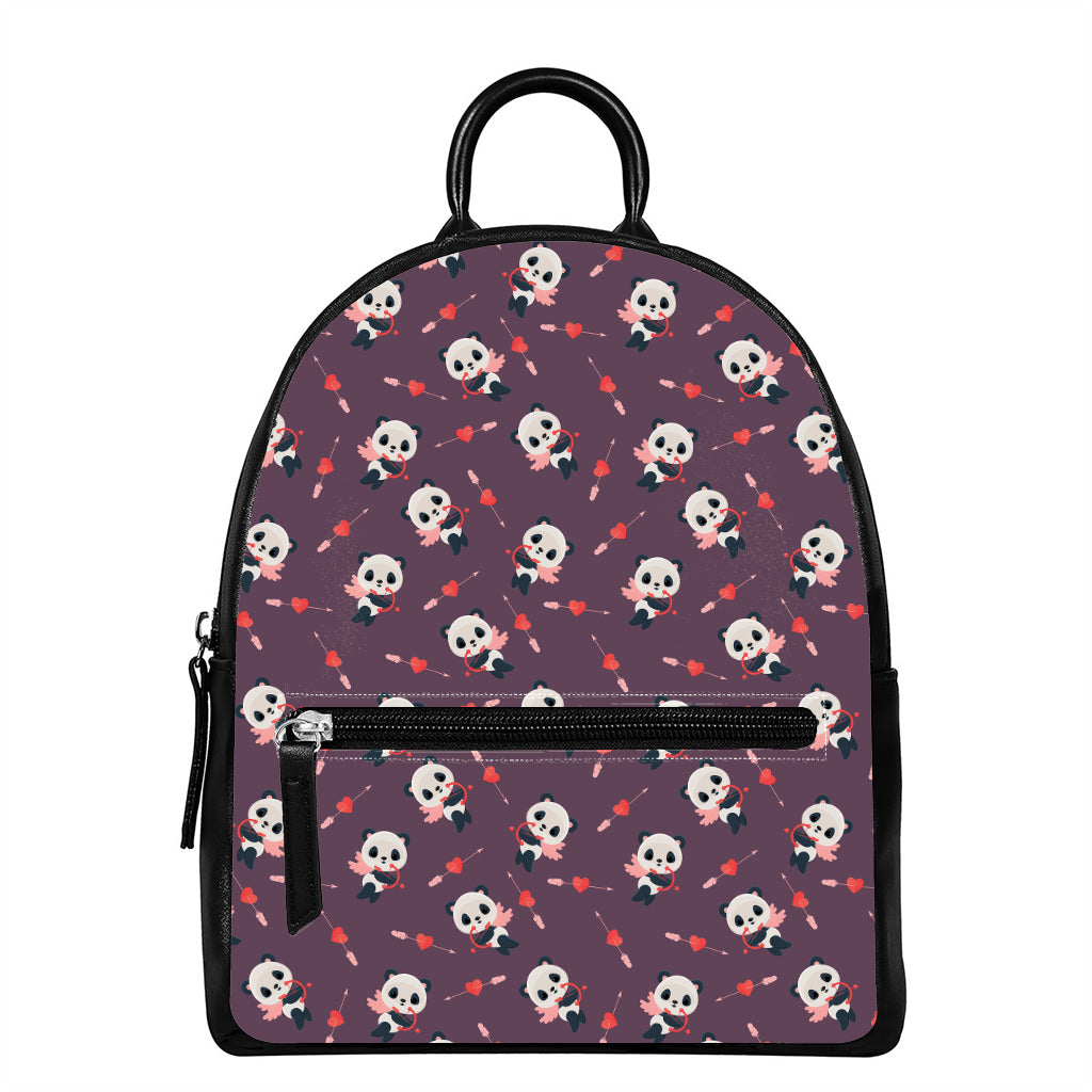 Cute Panda Cupid Valentine Pattern Print Leather Backpack
