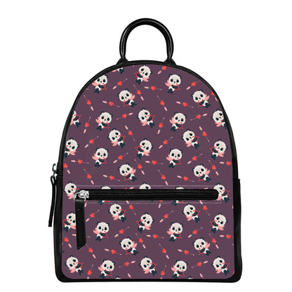 Cute Panda Cupid Valentine Pattern Print Leather Backpack