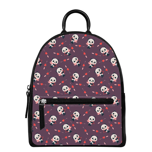 Cute Panda Cupid Valentine Pattern Print Leather Backpack