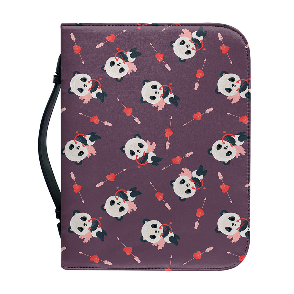 Cute Panda Cupid Valentine Pattern Print Leather Bible Cover