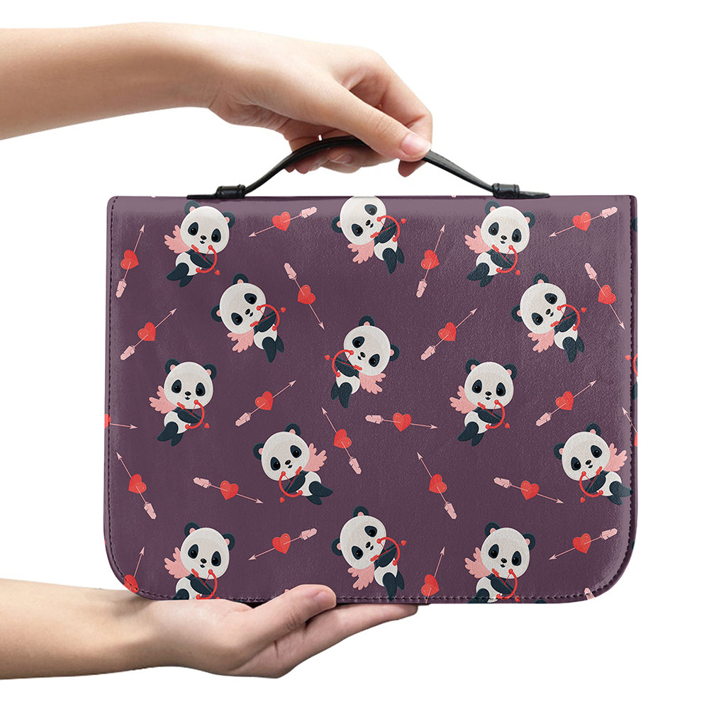 Cute Panda Cupid Valentine Pattern Print Leather Bible Cover