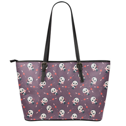Cute Panda Cupid Valentine Pattern Print Leather Tote Bag