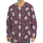 Cute Panda Cupid Valentine Pattern Print Long Sleeve Baseball Jersey