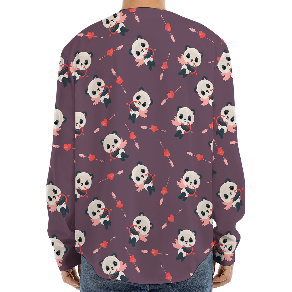 Cute Panda Cupid Valentine Pattern Print Long Sleeve Baseball Jersey