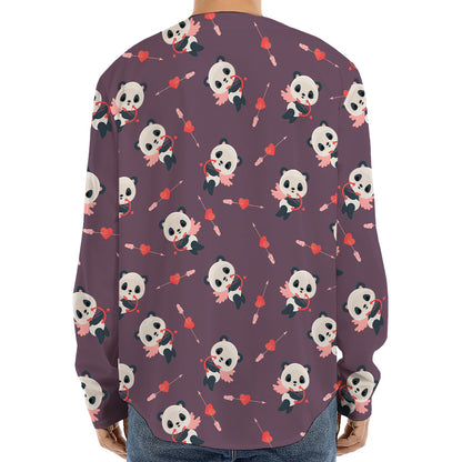 Cute Panda Cupid Valentine Pattern Print Long Sleeve Baseball Jersey