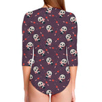 Cute Panda Cupid Valentine Pattern Print Long Sleeve Swimsuit