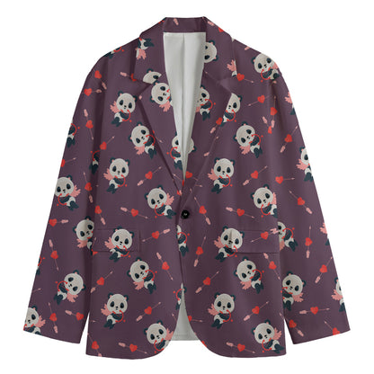 Cute Panda Cupid Valentine Pattern Print Men's Cotton Blazer