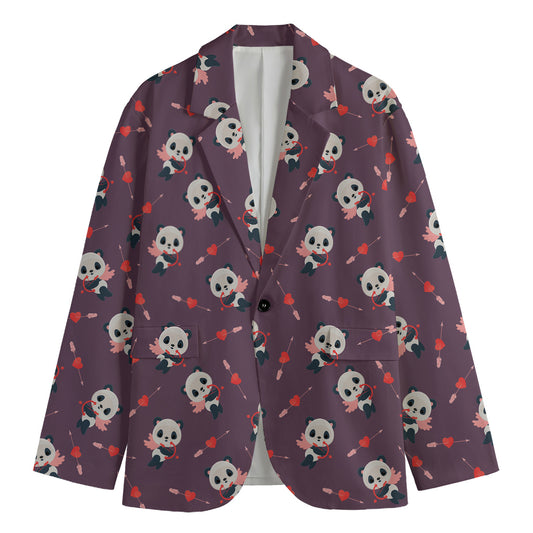 Cute Panda Cupid Valentine Pattern Print Men's Cotton Blazer