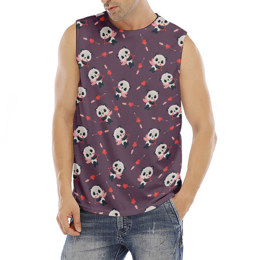 Cute Panda Cupid Valentine Pattern Print Men's Fitness Tank Top