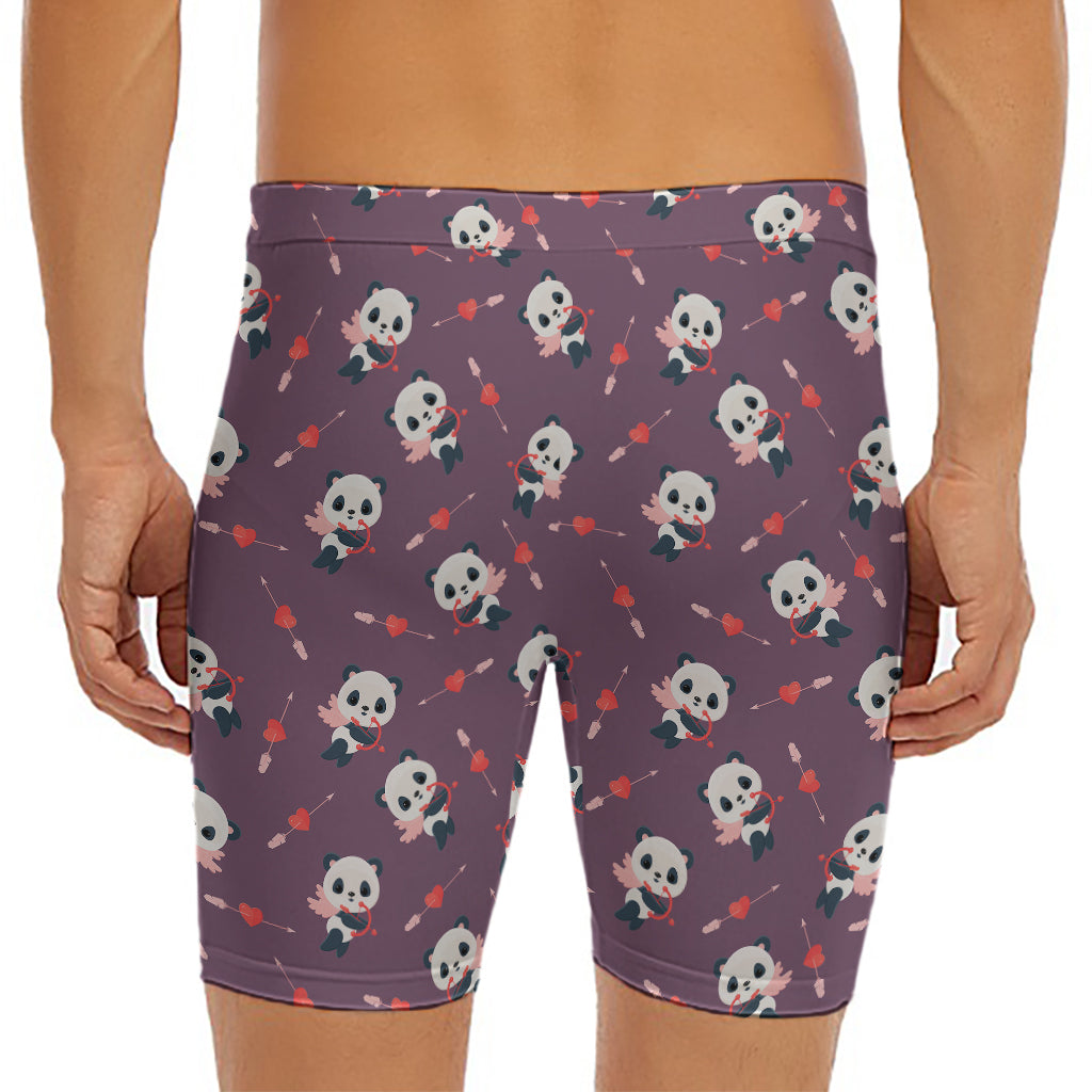 Cute Panda Cupid Valentine Pattern Print Men's Long Boxer Briefs