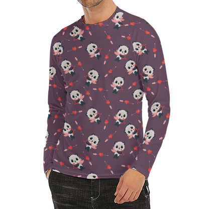 Cute Panda Cupid Valentine Pattern Print Men's Long Sleeve Rash Guard