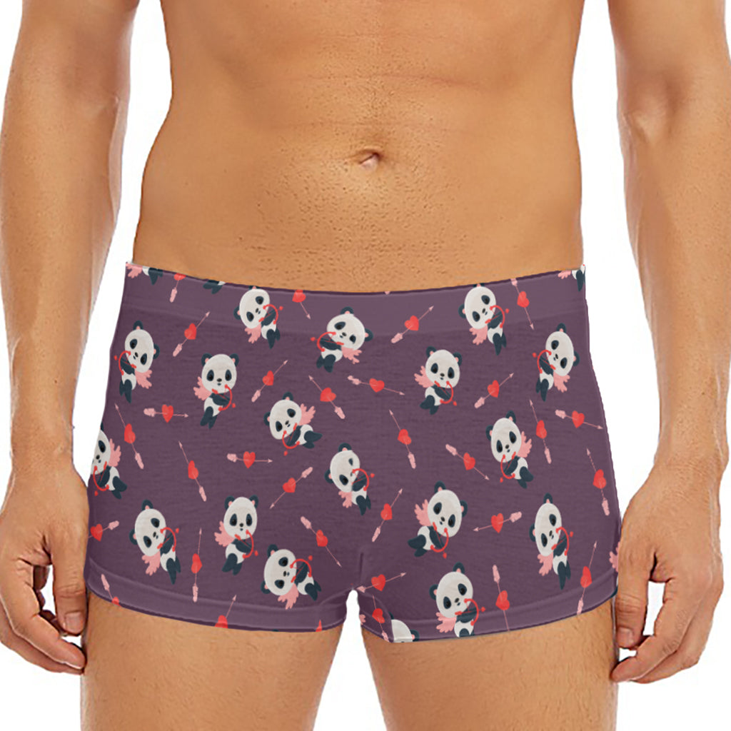 Cute Panda Cupid Valentine Pattern Print Men's Short Boxer Briefs