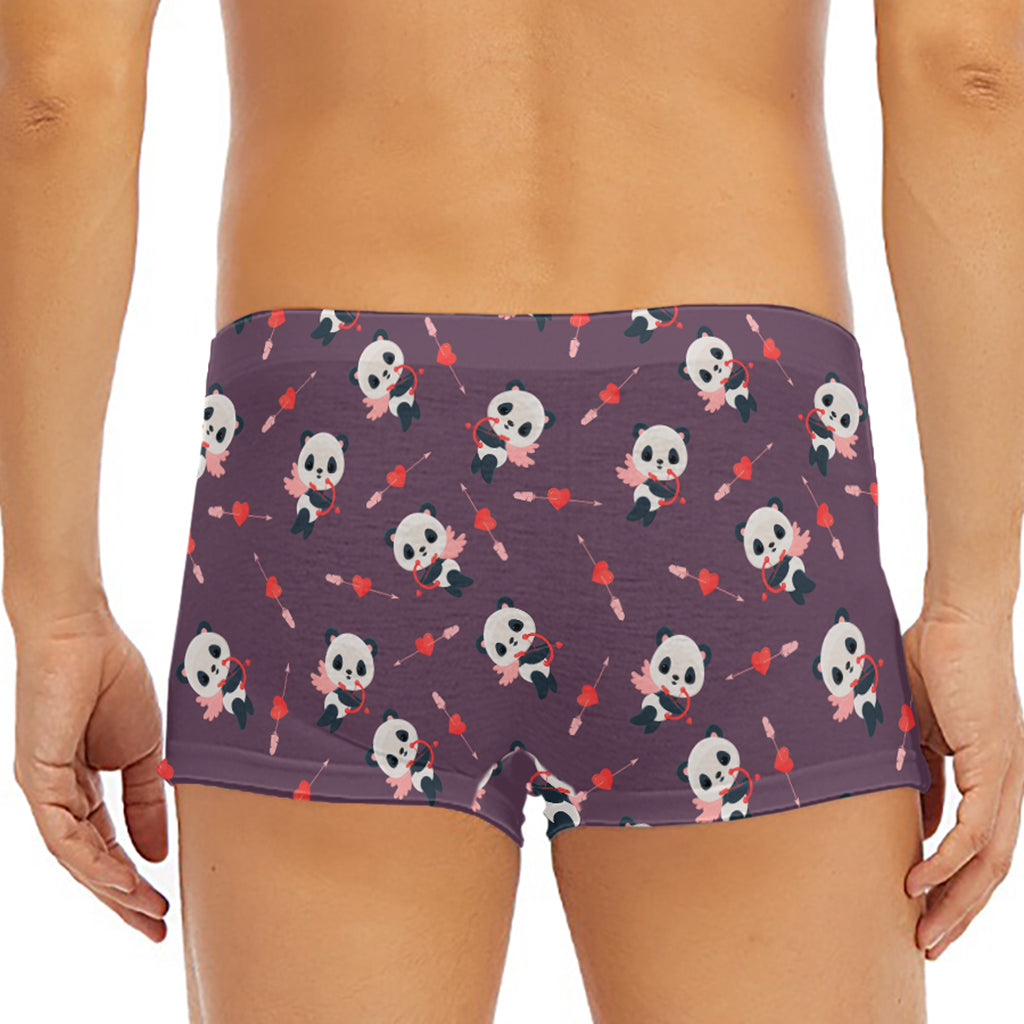 Cute Panda Cupid Valentine Pattern Print Men's Short Boxer Briefs