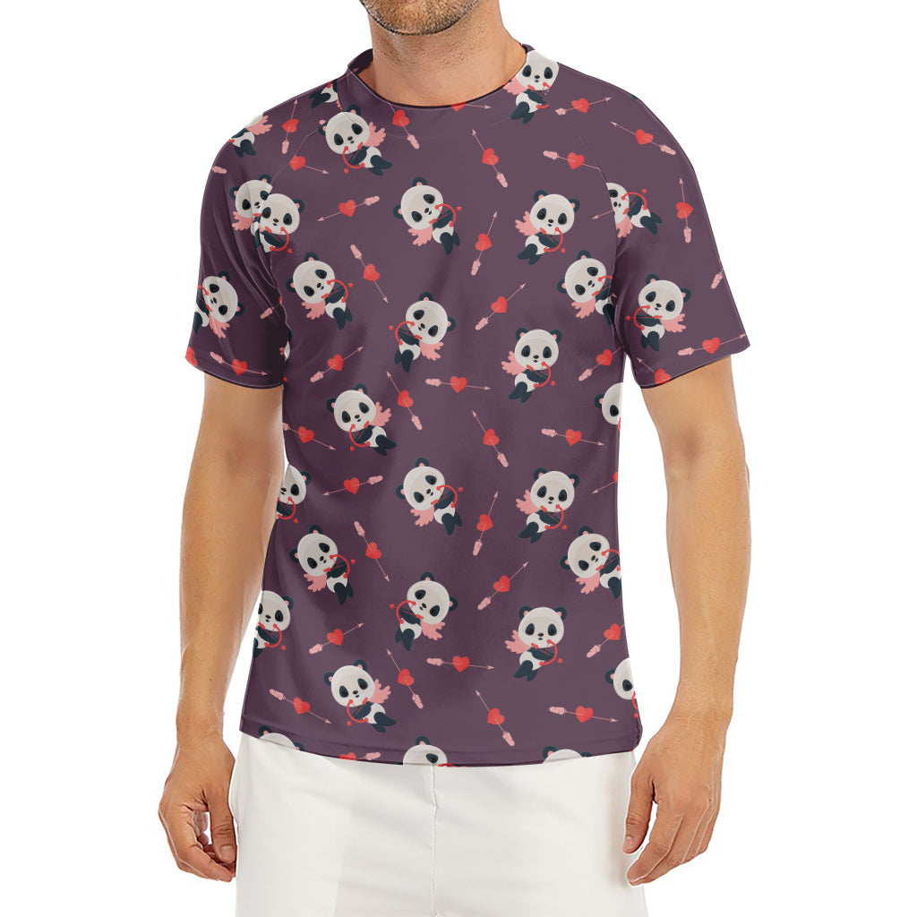 Cute Panda Cupid Valentine Pattern Print Men's Short Sleeve Rash Guard