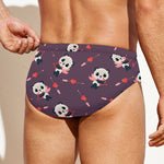 Cute Panda Cupid Valentine Pattern Print Men's Swim Briefs