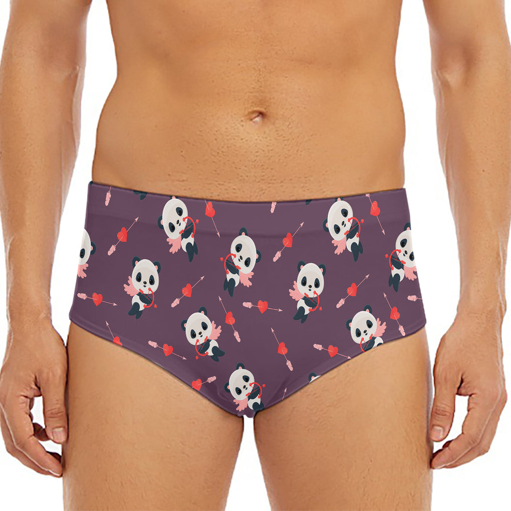 Cute Panda Cupid Valentine Pattern Print Men's Triangle Swim Briefs