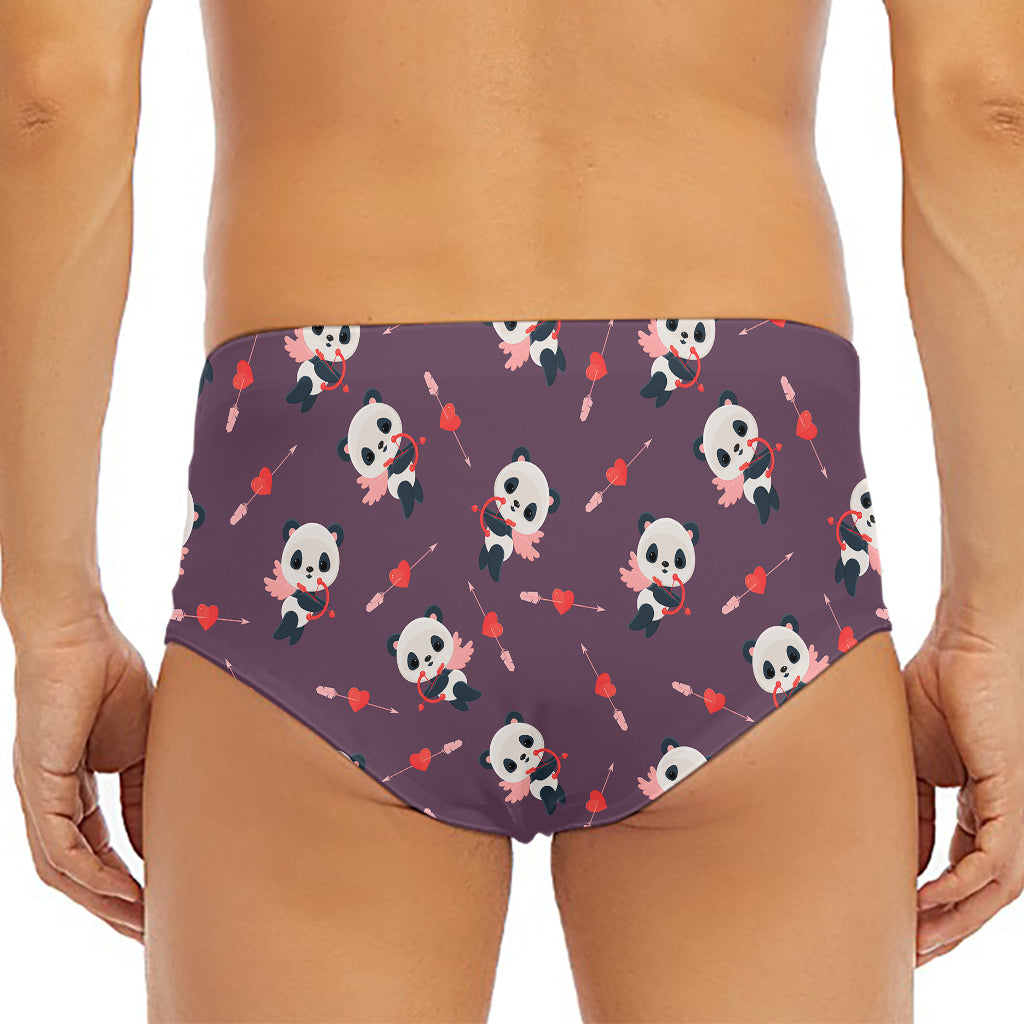 Cute Panda Cupid Valentine Pattern Print Men's Triangle Swim Briefs
